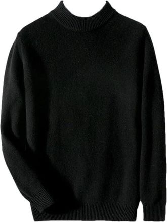 Generic Mens Wool Sweater Thick Warm Solid Knit Sweaters Pullover Business Casual Long Sleeves Jumper Top Black XXL