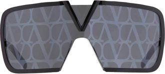 Valentino Romask Dark Grey/Black Flash Mirror Monogram Pattern Shield Unisex Sunglasses VLS-120 D 146