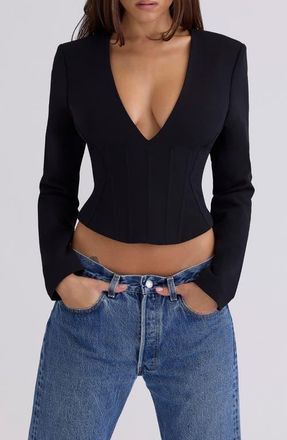 House of CB Danya Corset Crop Top in Black at Nordstrom, Size X-Small