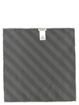Brunello Cucinelli Chevron Silk Pocket Square - Black