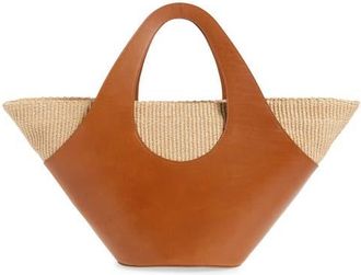Reformation Siena Leather & Raffia Top Handle Tote in Couio Leather Natural Raffia at Nordstrom