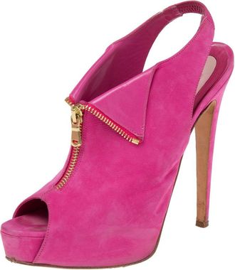 Brian Atwood Pink Nubuck Leather Peep Toe Slingback Platform Sandals