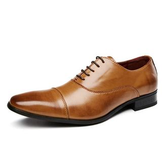 Generic Oxford Shoes for Men Lace Up Cap Burnished Toe Cowhide Resistant Non Slip Rubber Sole Business(Brown,6.5 UK)