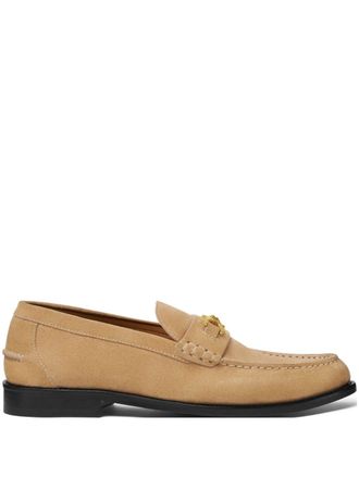 Versace Sand Brown Calf Suede Flat Shoes