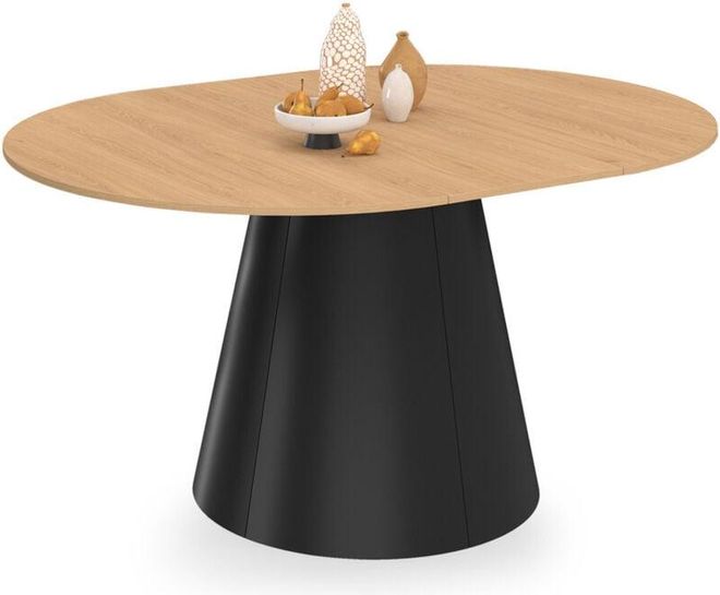Table à Manger Ronde Extensible Yuna – Plateau Effet Marbre Blanc, Pied Noir – De 110 à 150 Cm – 4 à 8 Personnes – IDMarket