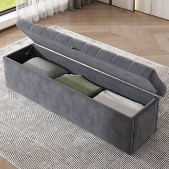 Merax Upholstered Storage Bench in Dark Grey