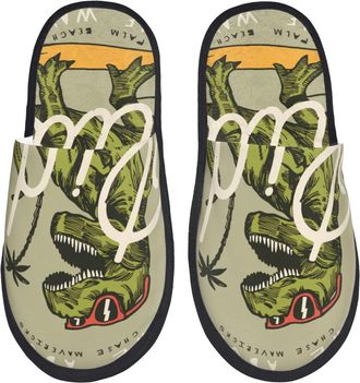 Generic House Slippers Dinosaur Breathable Plush Slippers Portable Anti-Slide Slipper For Room Travel Home M