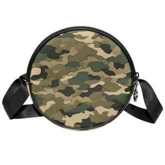 Generic Circle Crossbody Bag for Women, Camouflage Small Sling Bag Daypack with Zipper Adjustable Shoulder Straps Casual Ladies Girls Round Purse