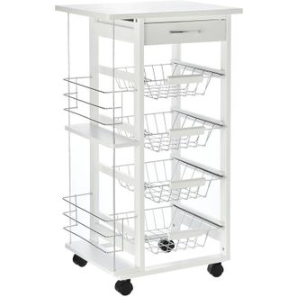 HOMCOM Carrito De Cocina Con Ruedas Carro Multiusos Con Caj&oacute;n 4 Cestas Extra&iacute;bles De Metal Y Bastidores Laterales 47x37x83 Cm Blanco