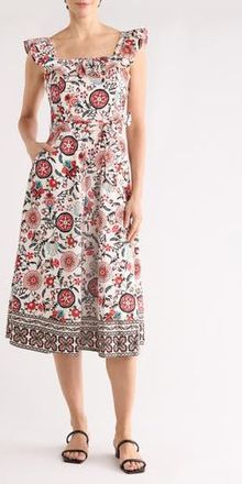 T Tahari Ruffle Cap Sleeve Fit & Flare Midi Dress in Garden Party Print at Nordstrom Rack, Size 12