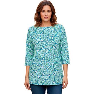 Jessica London Stretch Cotton Boatneck Tunic in Pale Seafoam Tossed Paisley at Nordstrom, Size 24