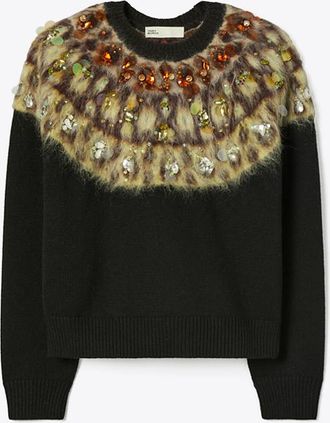 Tory Burch Womens Embellished Wool Sweater, size XXS