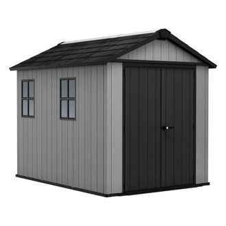 Dmora Caseta De Jard&iacute;n Perham, Con Cerradura, Acabado De Resina, Con Ventanas, Tejado A Dos Aguas, 230x287x246h Cm Gris