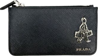 Prada Navy White Leather Coin Purse/Coin Case (Pre-Owned)