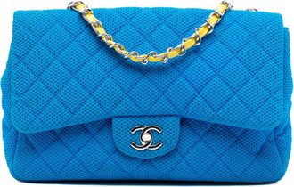 Chanel Blue Medium Quilted Perforated Jersey Single Flap