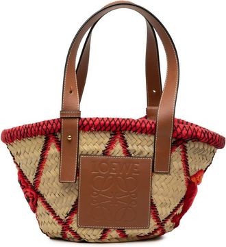 Loewe Pre-owned Loewe Small Raffia Animal Embroidered Anagram Basket Tote Ladies KVH60UCVDOBG0SXO