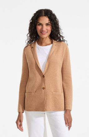 Lands End Fine Gauge Cotton Button Front Blazer Sweater in Vicuna Heather at Nordstrom, Size X-Large