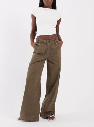 Levi's pantaloni wide leg in misto lino color marrone con coulisse
