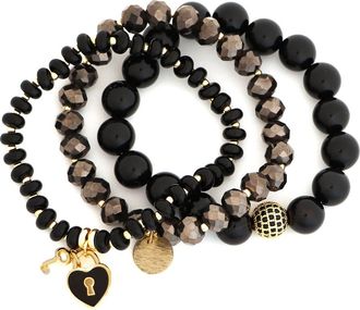 Panacea Set of 3 Beaded Stretch Bracelets in Black at Nordstrom