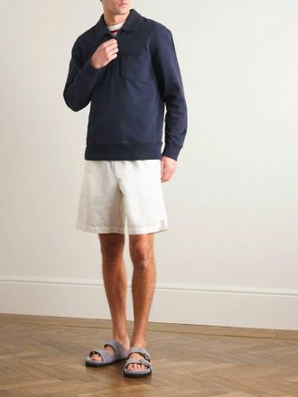 Orlebar Brown Bolam Garment Dyed Cotton-Jersey Half Zip Sweatshirt In Night Iris