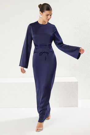 Trendyol Modest Dames Donkerblauw Effen Maxi Lang Stijlvol/Avond Recht Modest Avond Jurken