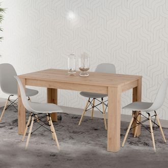 Dmora Mesa Fija Luarca, 6 Plazas, Tapa Efecto Listonado, Forma Rectangular, 135x80x76h Cm Marr&oacute;n Roble Nudos