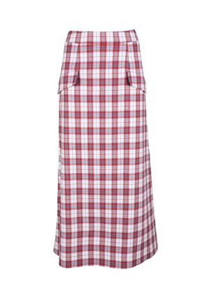 L'autre Chose Classic Plaid Midi Skirt with Flap Pockets