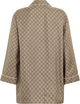 Gucci Womens Monogram Shirt Beige-Ebony Silk Beige/ebony