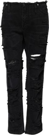 Dolce & Gabbana Zwarte Tattered Mid Waist Denim Jeans - Dames - Slim Fit Jeans - Zwart - S - Denim - Jeans