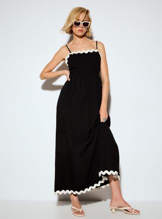 Vero Moda Womens Contrasting wavy trim maxi flared dress