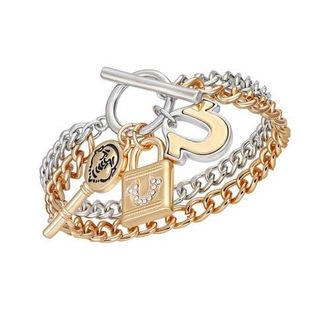 True Religion Two-Tone Key & Lock Charm Bracelet in Two Tone at Nordstrom, Size 7.5