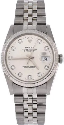 Rolex Oyster Perpetual Datejust Automatic Watch Stainless Steel and White Gold with Diamond Markers 36 in Metallic Silver at Nordstrom