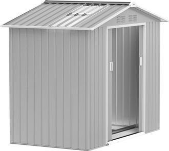 OUTSUNNY Caseta De Jard&iacute;n Exterior 2,42 M&sup2; 213x130x185 Cm Con Base De Refuerzo Sin Suelo 2 Puertas Correderas Y 4 Ventanas Gris Plata - Outsunny