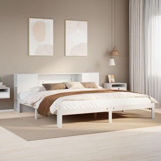 vidaXL Cama Con Estanter&iacute;a Sin Colch&oacute;n Madera Maciza Blanca 180x200 Cm Vidaxl