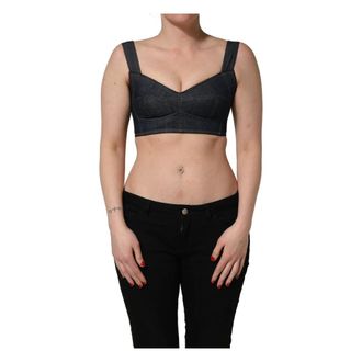 Dolce & Gabbana Sleeveless Tops, female, Black, Size: XS Denim Corset Bralette Top