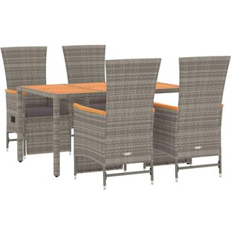 vidaXL Set Comedor De Jard&iacute;n 5 Piezas Con Cojines Rat&aacute;n Sint&eacute;tico Gris Vidaxl