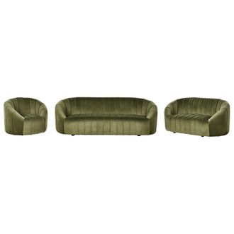Beliani Conjunto De Sala De Estar Terciopelo Asiento Acolchado Respaldo Bajo Retro Contempor&aacute;neo Verde Oscuro Malung