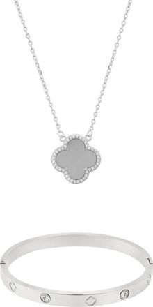 Adornia Halo Clover Pendant Necklace & Bracelet Set in Silver at Nordstrom Rack