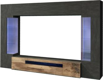 Dmora Dmora - Parete attrezzata Arga, Set salotto porta tv a 6 ante, Mobile soggiorno multiuso con luce led, 100% Made in Italy, cm 290x40h191, Antracite e