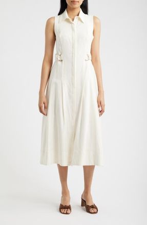 Anne Klein Sleeveless Linen Blend Midi Dress in White Dove at Nordstrom, Size 14