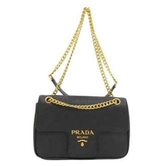 Prada Pre-owned Saffiano Schoudertas - Dames - Pre-owned - Zwart - Maat: ONE Size Leer