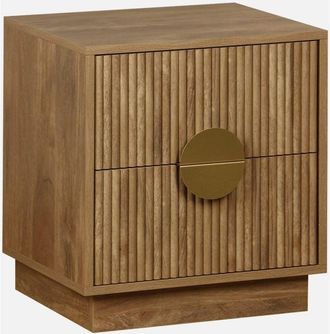 Sweeek Mesita de noche de 2 cajones efecto madera de mango estriada