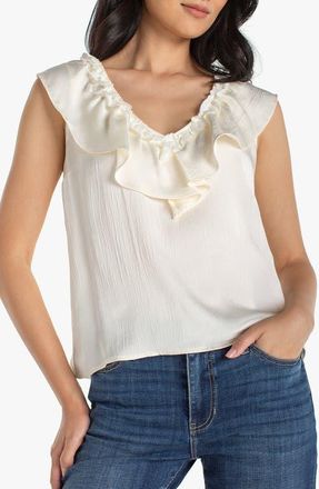 Liverpool L.A. Ruffle Sleeveless Mixed Media Top in French Vanilla at Nordstrom, Size X-Large