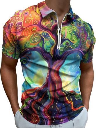 Generic Tree of Life Psychedelic Fantasy Casual Mens T-Shirts Polo Shirt Short Sleeve Summer Sports Golf Tees Tops M