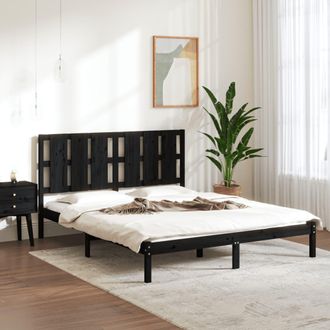 vidaXL Vidaxl - Estructura De Cama Madera Maciza Negra King Size 150x200 Cm