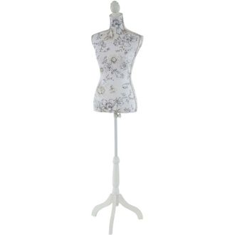 Hhg non utilizzato] Manichino sartoriale busto donna T222 fibre di vetro con treppiede bianco con fiori