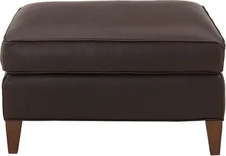 Ballard Designs Cameron Leather Ottoman - Taupe Leather, Flannel 2 - Ballard Designs