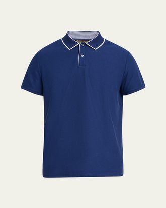 Loro Piana Mens Brentwood Tipped Jersey Pique Polo Shirt