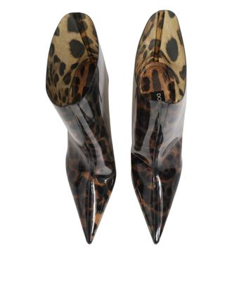 Dolce & Gabbana Womens Leopard Print Pvc Pointed Toe Boots Shoes Brown With Leather Details