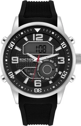 Kenneth Cole Reaction Analog Digital Silicone Strap Chronograph Watch, 46mm in Black at Nordstrom Rack